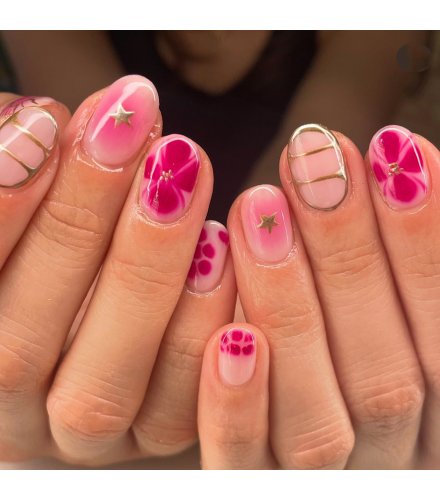 NA039 - Pink Floral Glam Nails